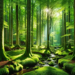 森の中、森林浴のイメージです。森の中で思いきり深呼吸してストレスを軽減しましょう。
